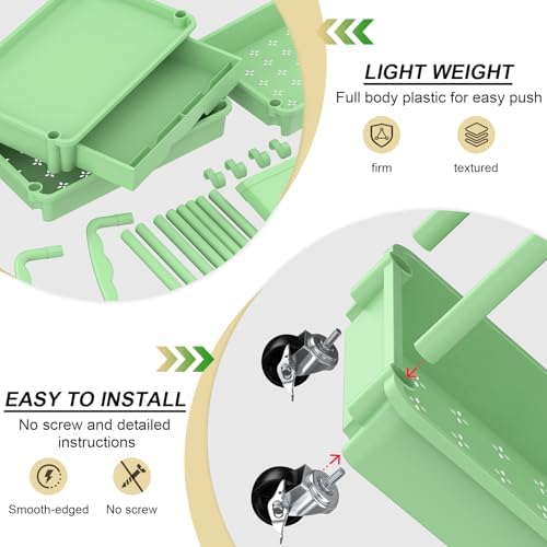 Goovilla 4 Tier Rolling Utility Cart Organizer with Removable Drawer, Green - Image 3