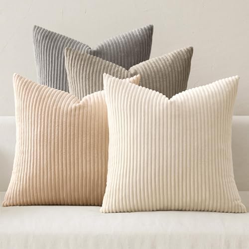 MIULEE Soft Corduroy Decorative Throw Pillow Covers Neutral Cream 18x18 by MIULEE