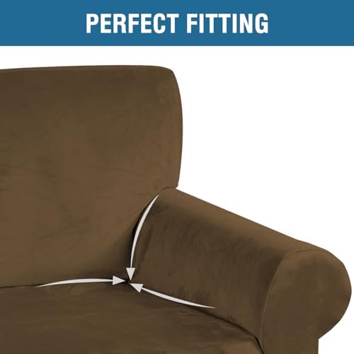 H.VERSAILTEX Stretch Velvet Sofa Covers for 3 Cushion Couch Covers Furniture Protector Soft with Non Slip Elastic Bottom, Crafted from Thick Comfy Rich Velour (Sofa 72"-90", Bronze Brown) - Image 4