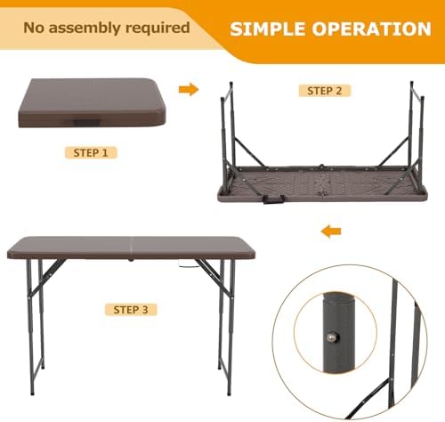 FDW | 4FT Folding Table | Brown Ratten | Portable Plastic Table - Image 5
