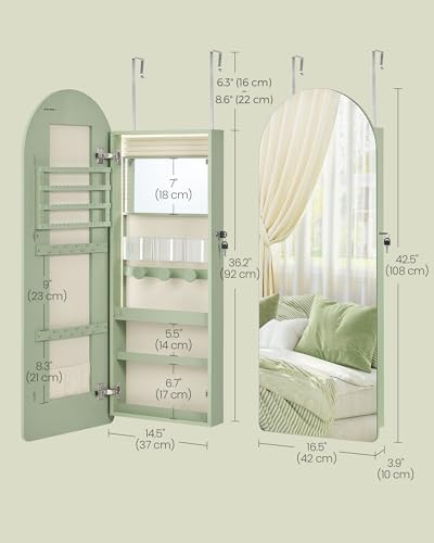 SONGMICS Wide Jewelry Organizer, Wall/Door Mounted, LED Cabinet, Lockable - Image 5
