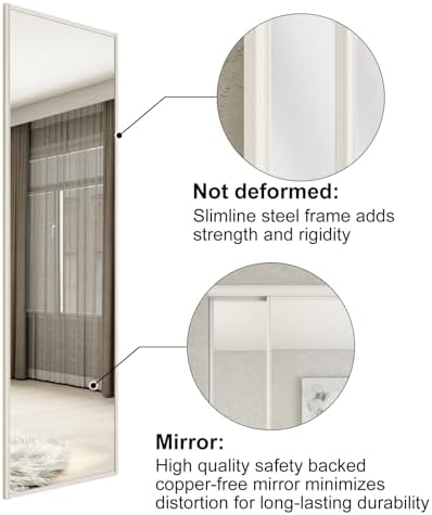 JUBEST Mirrored Closet Door 60 x 80, One Side Mirror Door with Top & Bottom Track Kits, Full Length White Steel Frame Sliding Mirror Closet Door, Easy to Install - Image 4