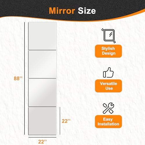 Delma Frameless Mirror Tiles 22"x22"x4 Pcs Wall Mounted - Image 7