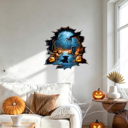 Halloween Graveyard Wall Decals Peel and Stick Haunted Cemetery Stickers, Removable Vinyl Spooky Wall Decor for Party Home Decoration - Image 5