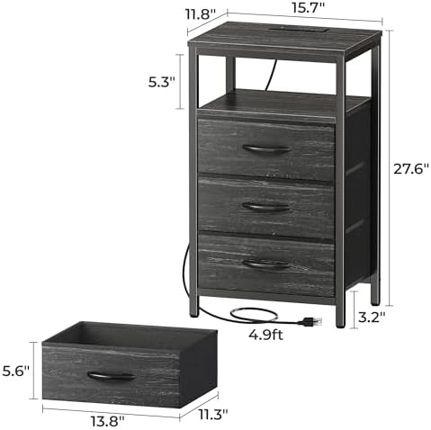Huuger Nightstand with Charging Station, 27.6 Inch Bedside Table,Side Table - Image 2