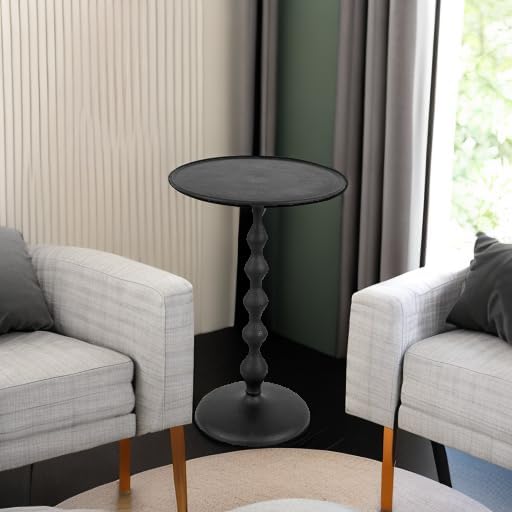CLEENTABLE Round Metal Accent End Table, Hammered Top, 21 in, Black - Image 5
