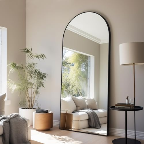 Full Length Mirror, 71''x30'' Floor Mirror with Stand, Arched Wall Mounted Mirror, Large Full Body Mirror with Aluminum Frame Hanging or Leaning for Bedroom, Living Room, Cloakroom (Black) - Image 3