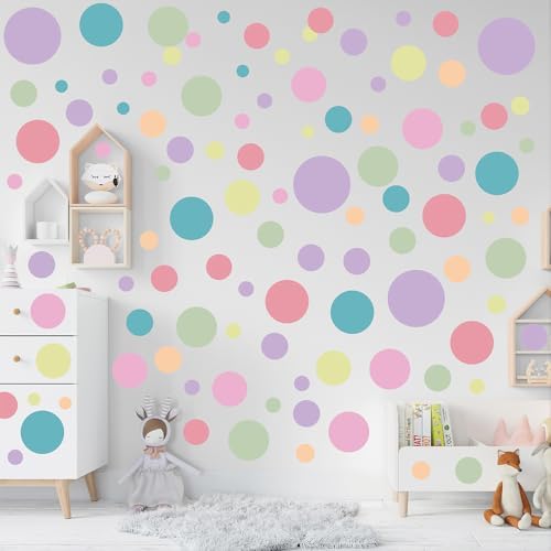 230 PCS Pastel Polka Dot in Soft Muted Colors Tones Wall Decals Set | 10 sheets removable waterproof peel & stick circle wall stickers for nursery, kids room, bedroom, playroom & home decor by Qaxrocyn