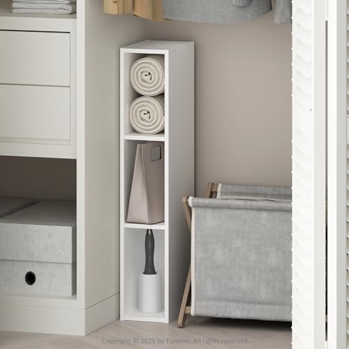 Furinno Reed 3-Tier Closet Organizers and Storage, Closet Organizer, Open Shelf Closet Storage, for Wardrobe, Bedroom, Living Room, 6-Inch Width, White by Furinno-FitsYourSpaceFitsYourBudget