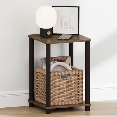 Furinno Turn-N-Tube Toolless 2-Tier Open Shelf Night Stand, Walnut - Image 4
