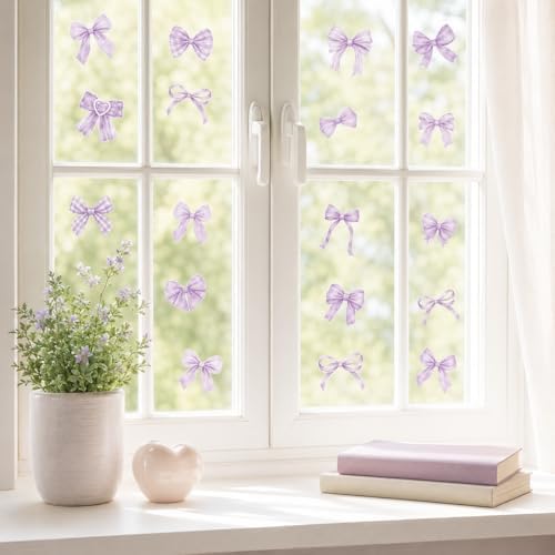 60Pcs Watercolor Bowtie Wall Stickers - Coquette Aesthetic Vinyl Decals for Room Decor in Light Pink, Sky Blue, Mint Green, Lavender Peel and Stick Nursery, Bedroom, Kindergarten Wall Art (Purple) - Image 6