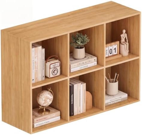 Book Shelf, Wooden Cube Storage Organizer with 11" Open Cubes, Stackable Modular Bookcase for Room Divider Storage, 2 Tier Bookshelf for Living Room, Bedroom, Office (Oak, 6-Cube) by Nestwise