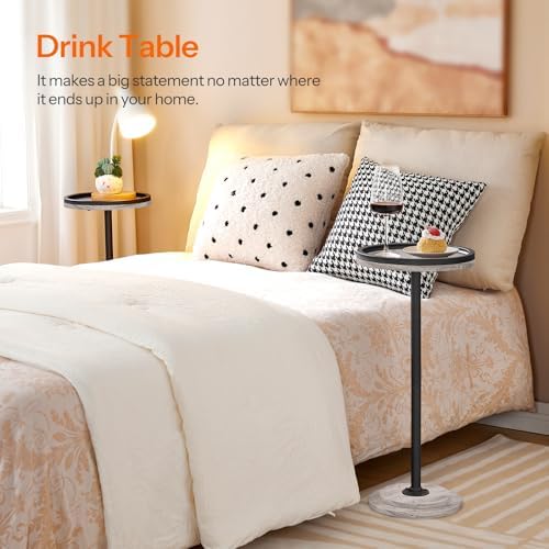 HOOBRO Small Round Side Table, Drink Table, Coffee Martini Table with Pedestal Accent for Small Spaces in Living Room, Bedroom, Sofa Couch, Greige and Black BG168BZ01 - Image 4
