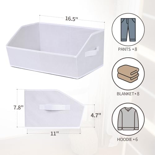 Homsorout Fabric Bins for Organization - Trapezoid Storage Cubes, Large Baskets for Storage, 6 Pack Shelf Baskets, Closet Organizer Bins for Clothes, Books, Home, Office, White - Image 2