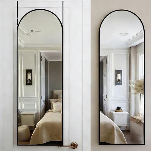 DMWOODFL 50"x16" Black Arched Over The Door Mirror, Adjustable Height Full Length Mirror with Shatterproof Glass & Aluminum Frame, Wall Mounted Hanging Mirror for Bedroom Living Room Bathroom Dorm by DMWOODFL