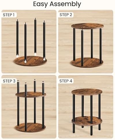 CHOEZON Round Side Table, 2-Tier End Table, Small Round Nightstand with Sturdy Metal Tube, Industrial Circular Coffee Table, for Living Room, Bedroom, Rustic Brown and Black TBZ01BF - Image 5