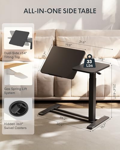 FLEXISPOT 32" Gas Spring C Table with Split Tilting Top,Mobile Side Table - Image 3