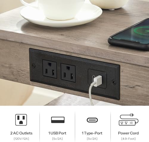 HOOBRO Side Table with Charging Station and USB Port, Small End Table for Small Space, 3-Tier Nightstand with Adjustable Shelf, for Living Room, Bedroom, Greige and Black BG112BZ01 - Image 6