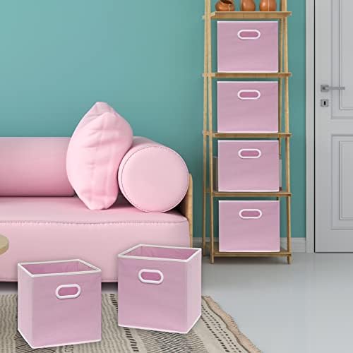 Simple Houseware 11-Inch Foldable Cube Storage Bins with Handles, Pink - Image 3