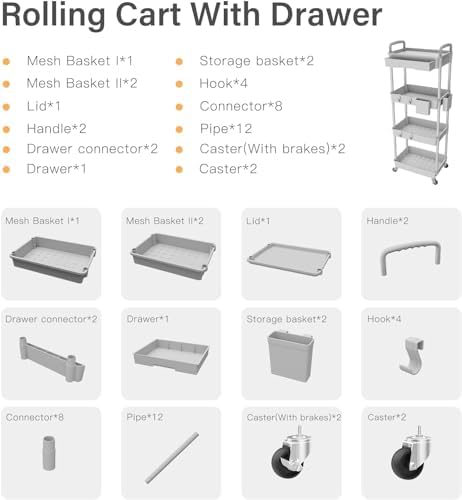 Sorgion 4 Tier Rolling Cart Organizer,Art Craft Diaper Bedside Snack Laundry Room Bathroom Organizer Narrow Thin Slim Rolling Trolley Utility Cart with Wheels for Kitchen,Office(Grey) - Image 7