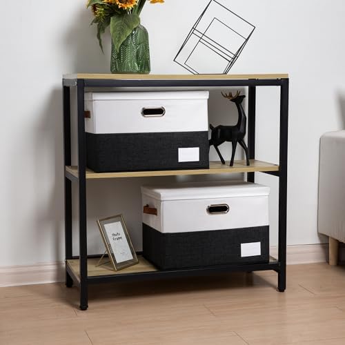 PRANDOM Foldable Storage Bins with Lids [3-Pack] Fabric Collapsible Storage Boxes Baskets Cubes Containers with Handles for Closet Living Room Bedroom (Black & White 17.7x11.8x11.8'') - Image 3