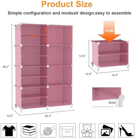 AWTATOS Closet Organizer 8 Cube Storage Shelves, Pink - Image 3