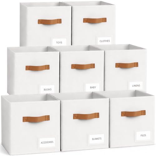 Storage Cubes 8 Pack, 11 Inch Fabric Storage Cubes Organizer Bins with Labels, Odor-Free & Sturdy PP Structure, Cubby Baskets for Closet, Shelves, Toys & Nursery (White) by Unknown
