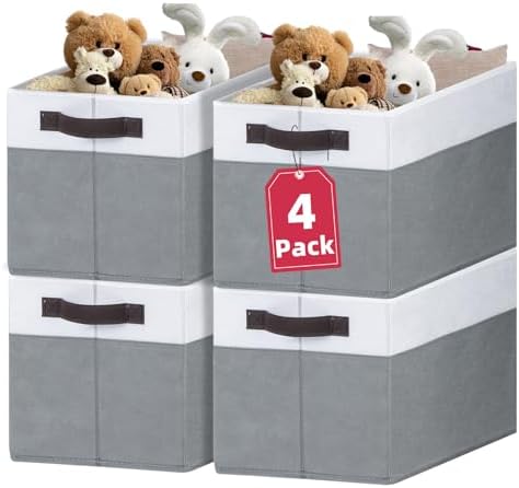 Criusia Extra Large Storage Bins 4 Pack - 16x12in Closet Organizers and Storage Baskets for Organizing Clothes Toy Blanket - Fabric Storage Cubes Containers for Shelves - All Room Organization by Criusia
