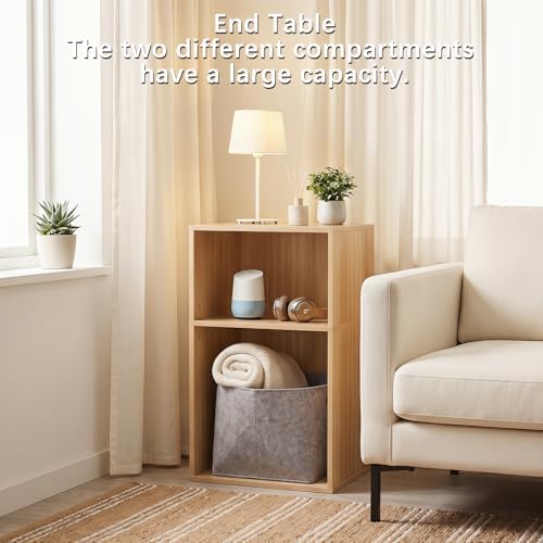 YAHARBO 2 Cube Bookshelf, Natural Record Player Stand with Vinyl Storage Up to 100 Albums, Horizontal Book Shelf, Small Cubby Bookcase with Storage Organizer, Turntable Stand for Living Room, Bedroom - Image 6