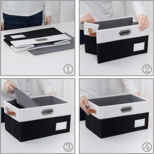 PRANDOM Foldable Storage Bins with Lids [3-Pack] Fabric Collapsible Storage Boxes Baskets Cubes Containers with Handles for Closet Living Room Bedroom (Black & White 14.9x9.8x9.8'') - Image 4