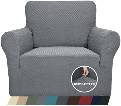 ZNSAYOTX 1 Piece Jacquard Chair Slipcovers for Living Room High Stretch Chair Covers with Arms Anti Slip Pets Friendly Couch Sofa Armchair Cover Furniture Protector (Chair, Light Grey) by ZNSAYOTX