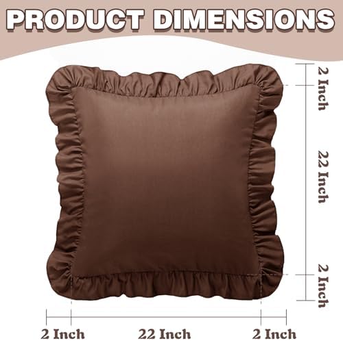 KKJIAF 2 Pack Ruffle Pillow Cases 22x22 Inches, Brown - Image 3
