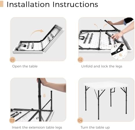 pollilar 34" Folding Card Table Square Portable with Detachable Legs White - Image 6