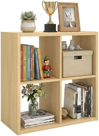 WannabeMyself【2026 Wooden Thick Frame】 4 Cube Storage Organizer with Anti-Tipping Kits, Reversible Open Back Book Shelf,Bookcase for Living Room,Bedroom,Entrance Hall,Office,11.6×24.6×24.7,Oak Color by WannabeMyself
