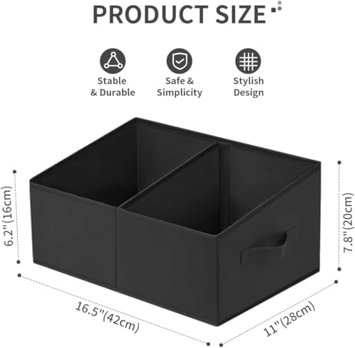 DIMJ Closet Storage Bins, 6 Pack Storage Baskets for Shelves, Foldable Closet Organizer with Handle, Linen Closet Organizers and Storage for Clothes, Toys, Towel, Books (Black) - Image 2
