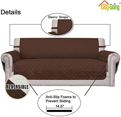 Easy-Going Sofa Slipcover Reversible Loveseat Sofa Cover Couch Cover for 2 Cushion Couch Furniture Protector with Elastic Straps for Pets Kids Dog Cat (Oversized Loveseat, Coffee/Ivory) - Image 3