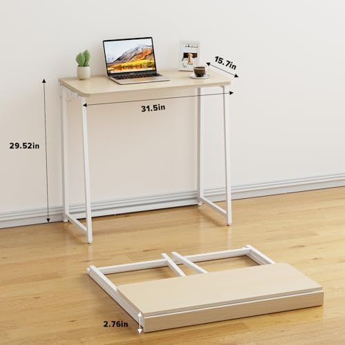 WOHOMO Folding Desk, 31.5" Foldable Computer Table for Small Spaces, Oak - Image 2