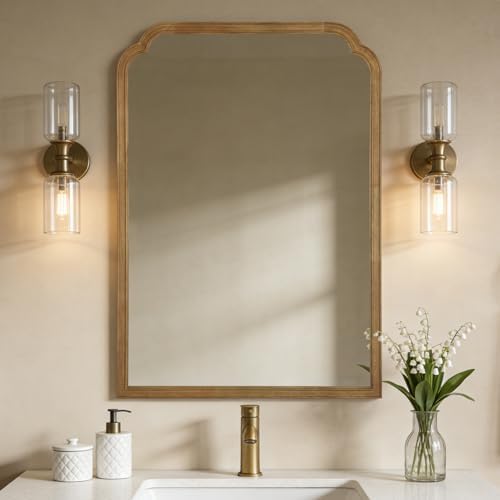 WallBeyond 28" x 40" Wood Bathroom Mirror for Wall Mounted, Rustic Rounded Corner Vanity Mirror for Entryway, Living Room or Bedroom Home Decorative [28" x 40" Natural Color] by WallBeyond