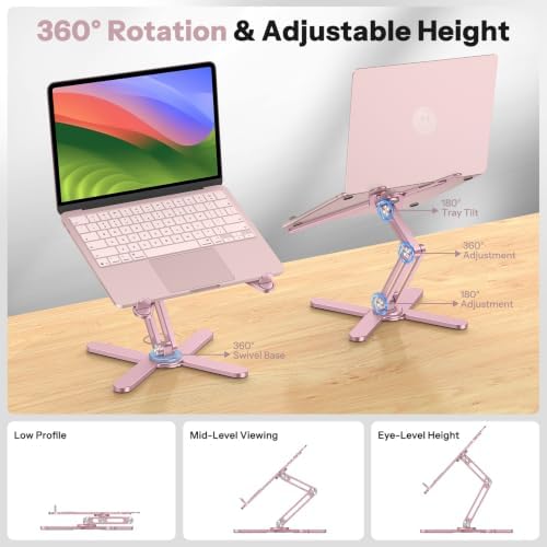 OMOTON LA10 360° Rotating Laptop Stand Riser Foldable for Desk, Pink - Image 2