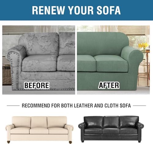 H.VERSAILTEX 4 Piece Stretch Sofa Covers for 3 Cushion Couch Covers for Living Room Furniture Slipcovers (Base Cover Plus 3 Seat Cushion Covers) Thicker Jacquard Fabric (Large Sofa, Loden Frost) - Image 7