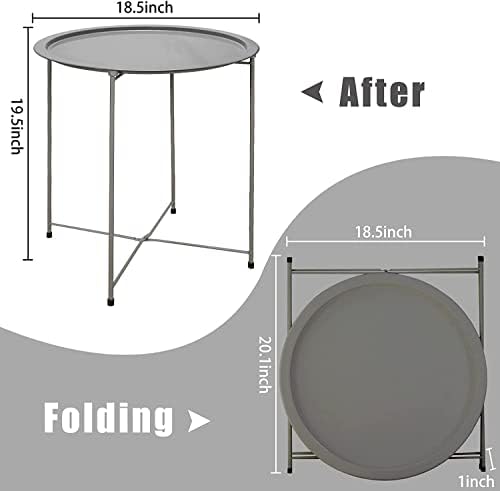 Garden 4 you Folding Tray Metal Side Table 2PC Grey Round End Table Cyan Sofa Small Accent Fold-able Table, Round End Table Tray, Next to Sofa Table, Snack Table for Living Room and Bed Room - Image 3