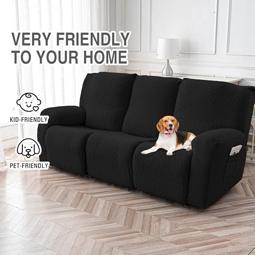 Gennia Waterproof Recliner Sofa Cover,3 Seat Couch Cover,Black - Image 4