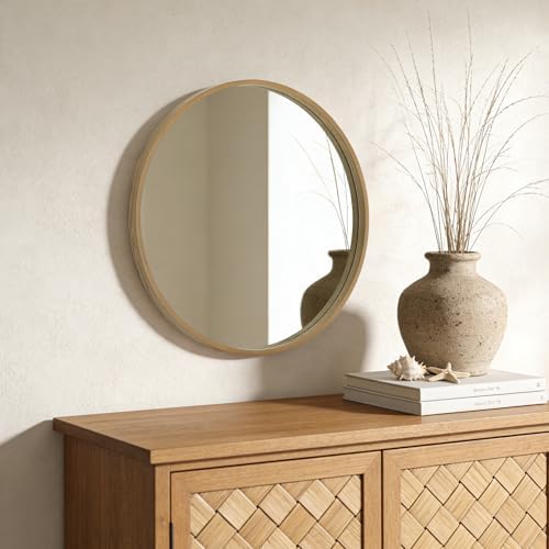 WallBeyond Round Wood Mirror 24 inch Circle Wall Mirror for Bathroom Round Wall Mirror for Wall Decor, Vanity, Entryway Living Room (Natural) - Image 3