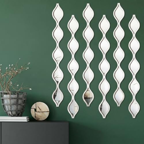 Yulejo 6 Pcs Acrylic Teardrop Mirror Decor Narrow Wall Decor Boho Vintage Wall Art for Apartment Home Living Room Bathroom Bedroom Hallway (Silver Edge) by Yulejo