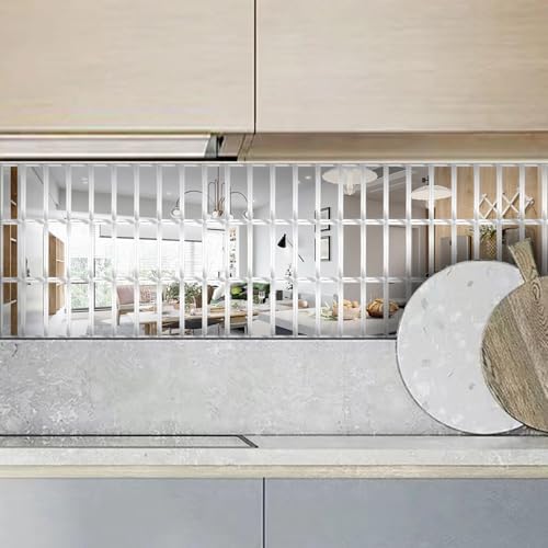 Peel and Stick Beveled Glass Tile. 6x2 Inch Mirror Backsplash Tiles. Cute Mirror Strip Tile for Kitchen, Bathroom Wall. 30 Pcs - Image 5