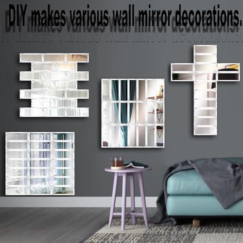 Peel and Stick Beveled Glass Tile. 6x2 Inch Mirror Backsplash Tiles. Cute Mirror Strip Tile for Kitchen, Bathroom Wall. 30 Pcs - Image 6
