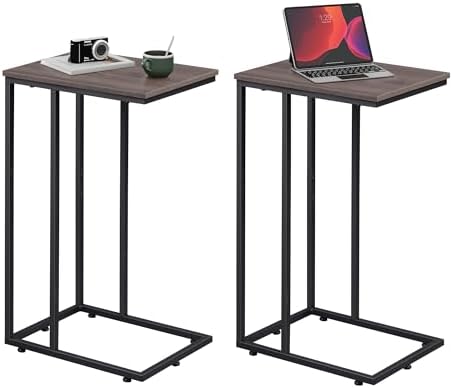 WLIVE C Shaped End Tables Set of 2, C Table Side Table for Couch, TV Trays Set of 2, Couch Side Tables that Slide Under, Small Side Table, C Table for Sofa, Living Room, Bedroom, Small Space, A-Grey by WLIVE
