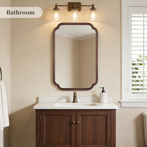 WallBeyond Wood Bathroom Mirror for Wall Mounted with Rounded Corner Wood Frame for Entryway, Living Room or Bedroom Home Decor Vertical or Horizontal Hanging [24" x 36" Walnut Color] - Image 2
