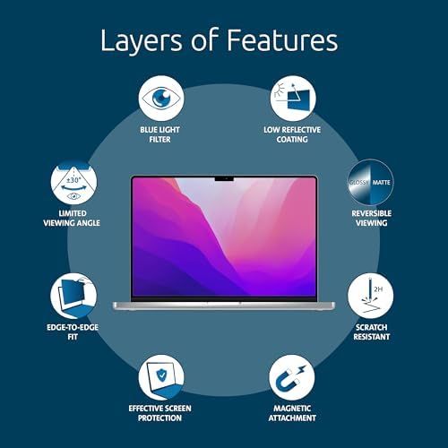 Kensington MP16 Magnetic MacBook Pro Privacy Screen for 16" MacBook_Pro (2021-2024,M1,M2,M3,M4,Pro,Max),Removable Laptop Privacy Screen,Anti Glare Blue Light MacBook Screen_Protector, (Pack of 10) - Image 3