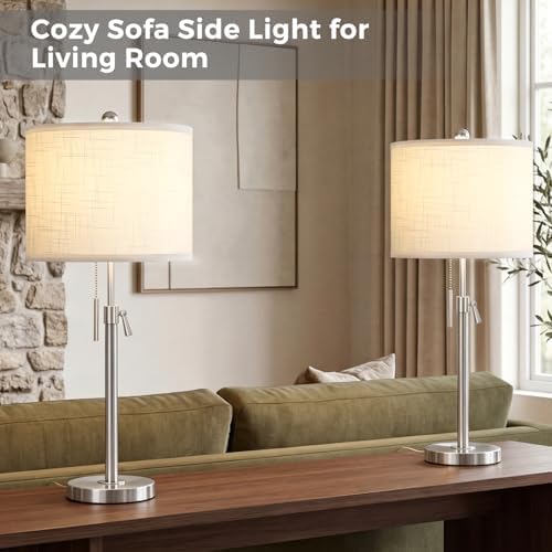 Qingmiao Table Lamps Set of 2, 22" to 30" Adjustable Nightstand Lamps for Bedroom, Dimmable End Table Lamps for Living Room Console Entry Farmhouse Home Decor, New House Warming Gifts - Image 2